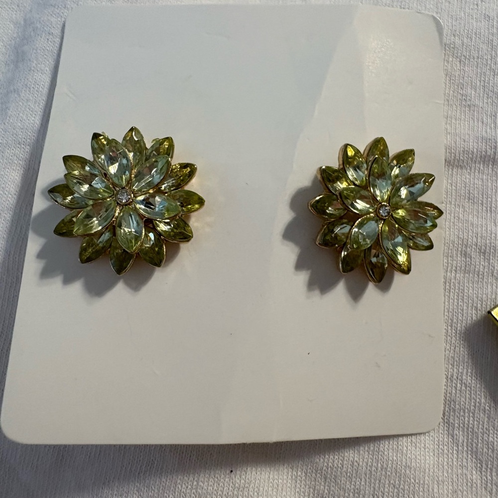 Elegant Green Crystal Floral Stud Earrings